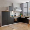 Respekta Winkelküche KBL310WSCG 310 x 172 cm Schwarz-Weiß-Butcher Nussbaum< Herde|Winkelküchen