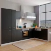 Discount Respekta Winkelküche KBL310WSCGKEG 310 x 172 cm Schwarz-Weiß-Butcher Nussbaum