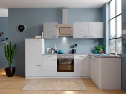 Outlet Respekta Winkelküche KBL280WWBSCG 280 x 172 cm Weiß-Beton Optik