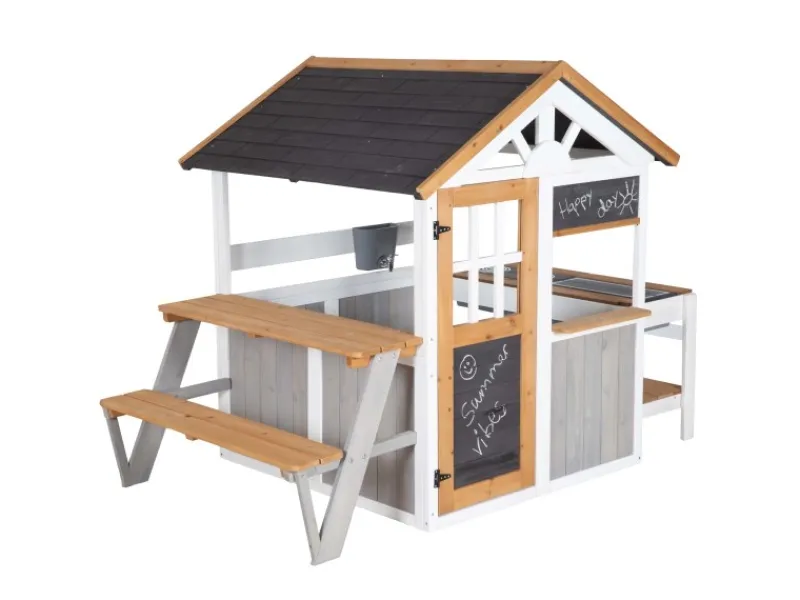 Kochfelder<roba Gartenspielhaus aus Holz inkl. Spielküche mit Kochfeldern Picknick Tisch und Bank