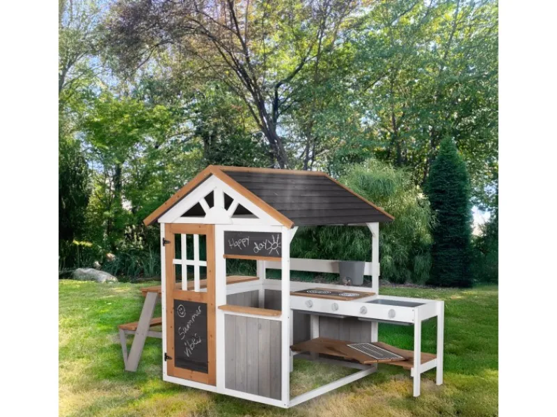 Kochfelder<roba Gartenspielhaus aus Holz inkl. Spielküche mit Kochfeldern Picknick Tisch und Bank