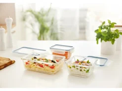 Rotho Kühlschrankdose Clic & Lock Glas 0,5 l Horizontblau< Vorratsdosen