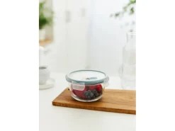 Rotho Vorratsdosen|Vorratsbehälter<Kühlschrankdose Nala mit Kunststoffdeckel Glas Rund 1,1 l Mistletoe Green