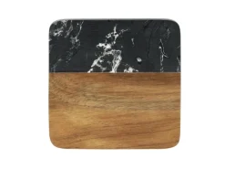 Schöner Wohnen Küchenhelfer<Untersetzer-Set Atami Marmor und Akazienholz Schwarz-Braun 5-tlg.