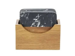 Schöner Wohnen Küchenhelfer<Untersetzer-Set Atami Marmor und Akazienholz Schwarz-Braun 5-tlg.