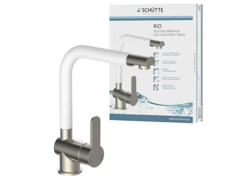 Best Schütte Küchenarmatur Rio Edelstahloptik-Weiß Edelstahl-Optik