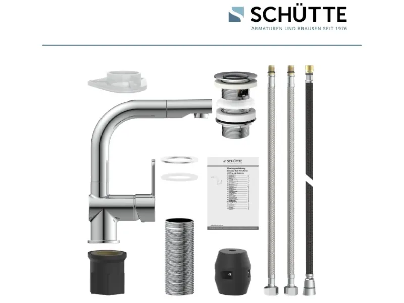 Schütte Waschtischarmatur London mit Herausziehbarer Haarbrause Chrom< Einhebelmischer