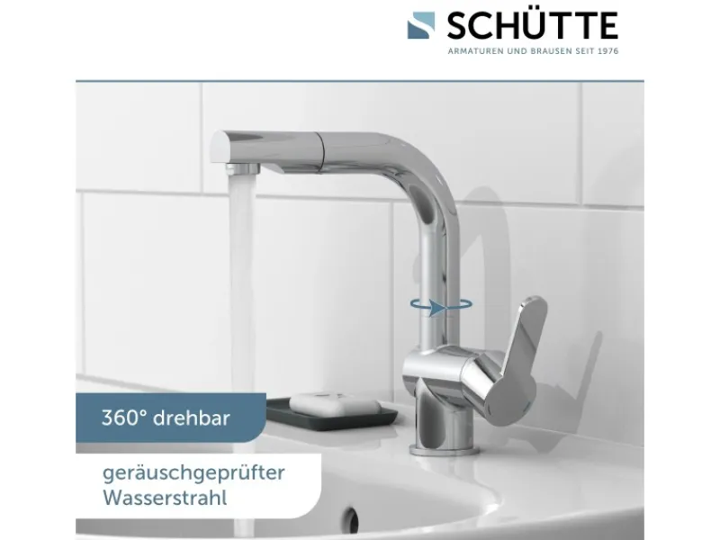 Schütte Waschtischarmatur London mit Herausziehbarer Haarbrause Chrom< Einhebelmischer