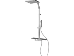 Schulte ExpressPlus Duschsystem Rain II Square mit Thermostat und Ablage< Einhebelmischer