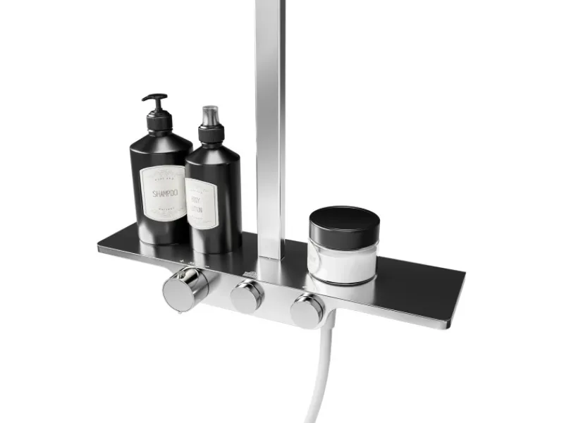 Schulte ExpressPlus Duschsystem Rain II Square mit Thermostat und Ablage< Einhebelmischer