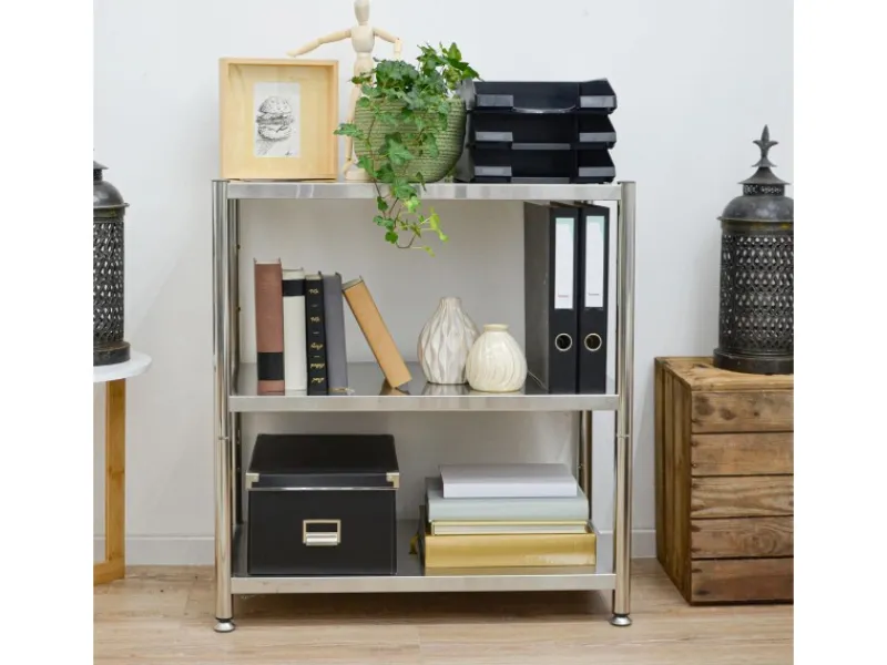 shelfr Edelstahl Schwerlastregal bis 120 kg auf 3 Ebenen 74 x 41 x 77 cm< Küchenregale