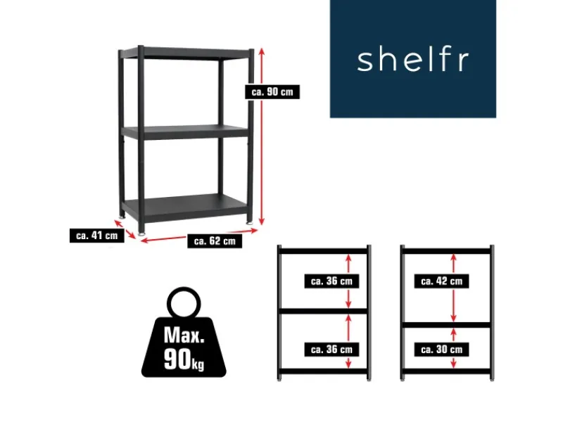 shelfr Küchenregale<Industrial Design Metallregal auf 3 Ebenen 61 x 41 x 90 cm Schwarz