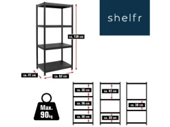 shelfr Küchenregale<Industrial Design Metallregal auf 4 Ebenen 61 x 41 x 130 cm Schwarz
