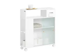 SoBuy Küchenregale<Badezimmerschrank Nischenregal mit Rollen Küchenregal Weiß BZR117-W