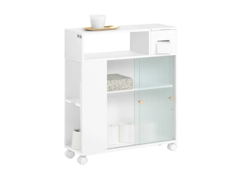 SoBuy Küchenregale<Badezimmerschrank Nischenregal mit Rollen Küchenregal Weiß BZR117-W