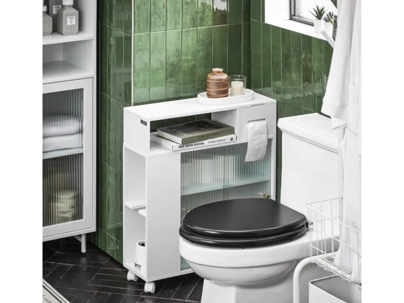 SoBuy Küchenregale<Badezimmerschrank Nischenregal mit Rollen Küchenregal Weiß BZR117-W