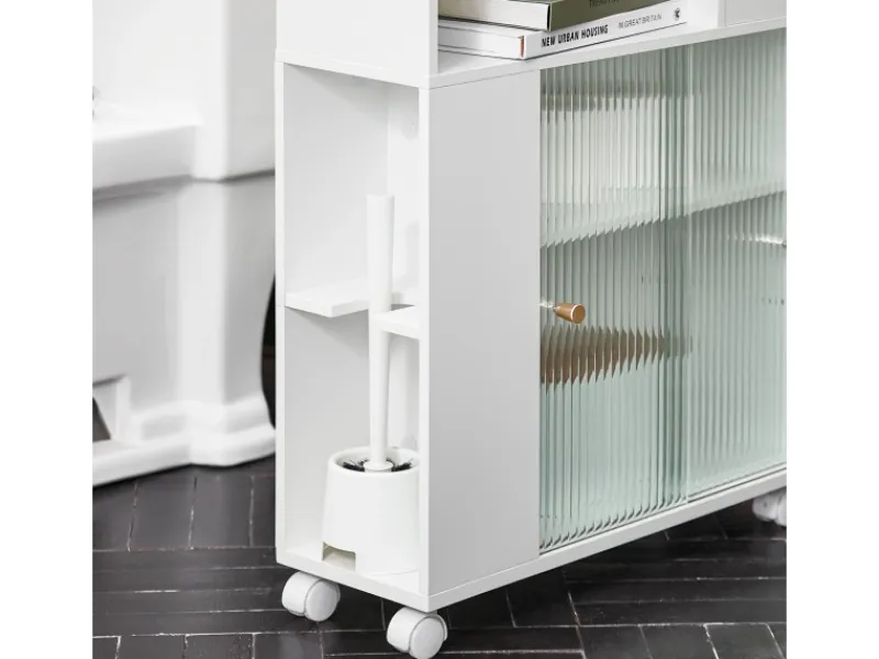 SoBuy Küchenregale<Badezimmerschrank Nischenregal mit Rollen Küchenregal Weiß BZR117-W