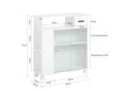 SoBuy Küchenregale<Badezimmerschrank Nischenregal mit Rollen Küchenregal Weiß BZR117-W