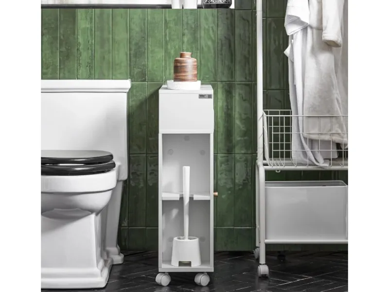 SoBuy Küchenregale<Badezimmerschrank Nischenregal mit Rollen Küchenregal Weiß BZR117-W