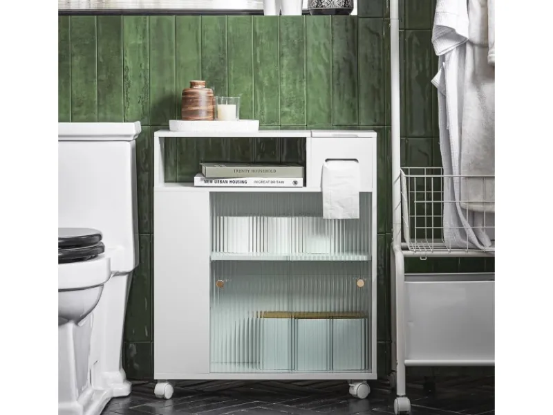 SoBuy Küchenregale<Badezimmerschrank Nischenregal mit Rollen Küchenregal Weiß BZR117-W