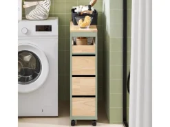 Outlet SoBuy Badezimmerschrank Rollwagen mit 3 Schubladen Nischenschrank 24x82x65cm Grün BZR54-GR