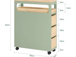 Outlet SoBuy Badezimmerschrank Rollwagen mit 3 Schubladen Nischenschrank 24x82x65cm Grün BZR54-GR