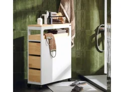 SoBuy Küchenregale|Küchenschränke<Badezimmerschrank Rollwagen mit 3 Schubladen Nischenschrank 24x82x65cm Weiß-Natur BZR54-WN