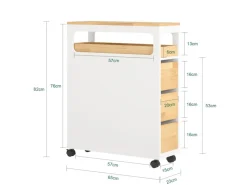 SoBuy Küchenregale|Küchenschränke<Badezimmerschrank Rollwagen mit 3 Schubladen Nischenschrank 24x82x65cm Weiß-Natur BZR54-WN