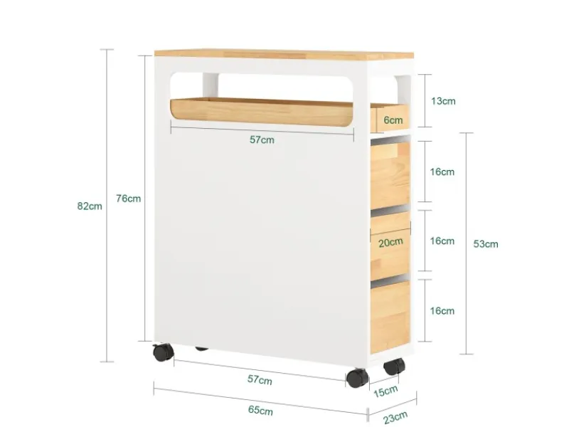 SoBuy Küchenregale|Küchenschränke<Badezimmerschrank Rollwagen mit 3 Schubladen Nischenschrank 24x82x65cm Weiß-Natur BZR54-WN