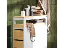 SoBuy Küchenregale|Küchenschränke<Badezimmerschrank Rollwagen mit 3 Schubladen Nischenschrank 24x82x65cm Weiß-Natur BZR54-WN
