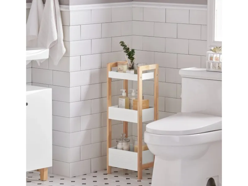 Discount SoBuy Badregal in weiß/KautschukholzStandregalKüchenregalFRG226-WN
