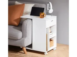 SoBuy Servierwagen<Couchtisch mit Tablet Schiene Beistelltisch mit Rollen Weiß FBT148-W