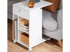 SoBuy Servierwagen<Couchtisch mit Tablet Schiene Beistelltisch mit Rollen Weiß FBT148-W