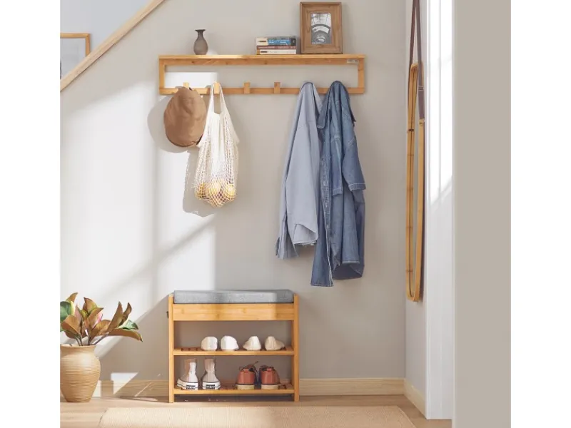 Outlet SoBuy Flurgarderobe Wandgarderobe Handtuchhalter aus Bambus FHK06-N