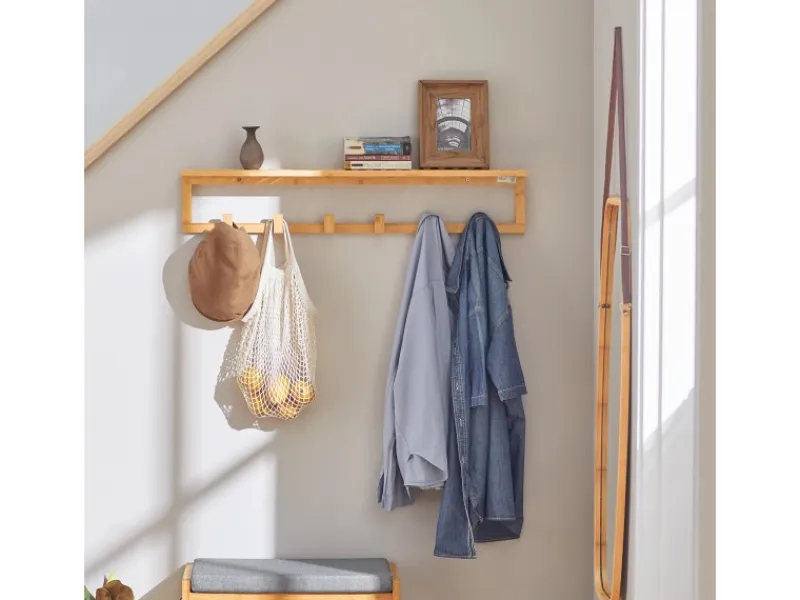 Outlet SoBuy Flurgarderobe Wandgarderobe Handtuchhalter aus Bambus FHK06-N