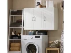 Best SoBuy Hängeschrank Badezimmerschrank mit Verstellbarem Regal 90x60x30cm FRG231-L-W Weiß