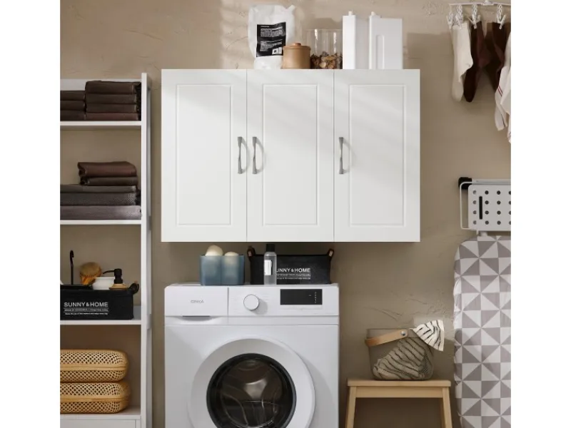 Best SoBuy Hängeschrank Badezimmerschrank mit Verstellbarem Regal 90x60x30cm FRG231-L-W Weiß