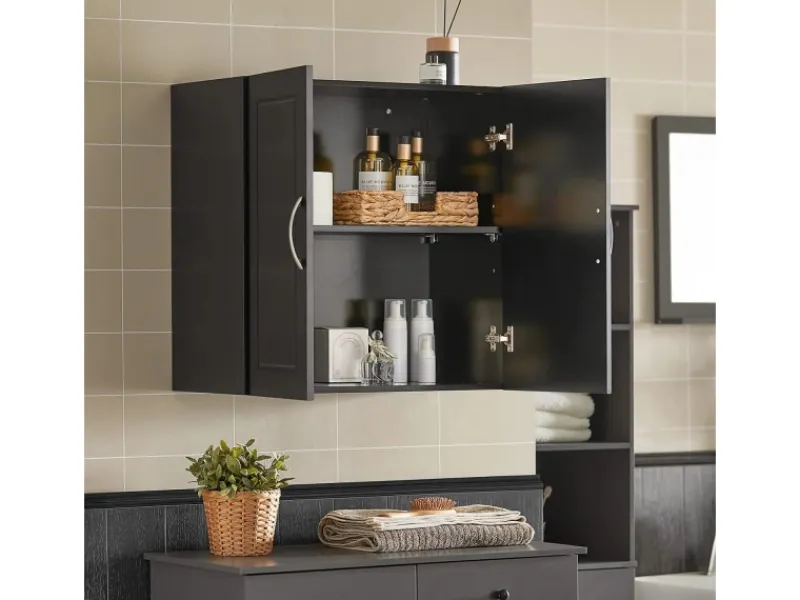 SoBuy Küchenschränke<Hängeschrank Badezimmerschrank mit Verstellbarem Regal 60x60x30cm Schwarz FRG231-SCH