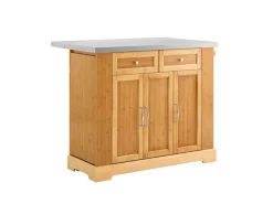 SoBuy Kücheninsel Küchenwagen mit Ausziehbarer Arbeitsplatte Bambus 107x92,5x71cm Natur FKW130-N< Kücheninseln