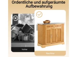 SoBuy Kücheninsel Küchenwagen mit Ausziehbarer Arbeitsplatte Bambus 107x92,5x71cm Natur FKW130-N< Kücheninseln