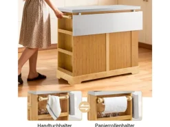 SoBuy Kücheninsel Küchenwagen mit Ausziehbarer Arbeitsplatte Bambus 107x92,5x71cm Natur FKW130-N< Kücheninseln
