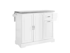 Hot SoBuy Kücheninsel Küchenwagen mit Ausziehbarer Edelstahlarbeitsplatte 130x91x71cm Weiß FKW128-ST