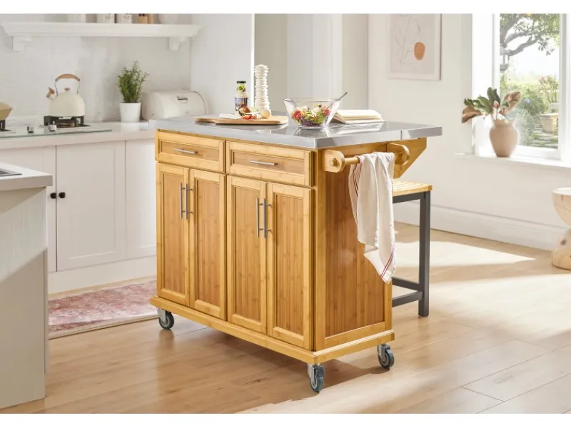 SoBuy Kücheninseln|Servierwagen<Kücheninsel Küchenwagen Küchenschrank Servierwagen Bambus 115cm FKW69-N