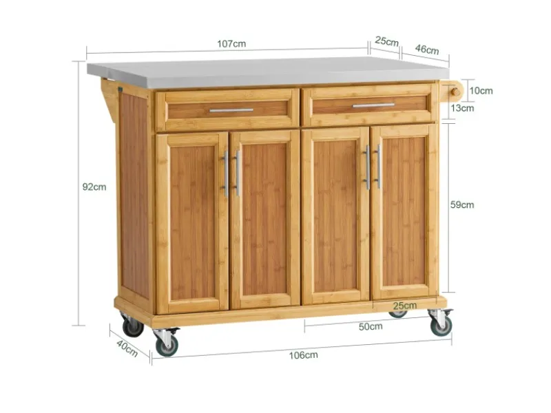 SoBuy Kücheninseln|Servierwagen<Kücheninsel Küchenwagen Küchenschrank Servierwagen Bambus 115cm FKW69-N