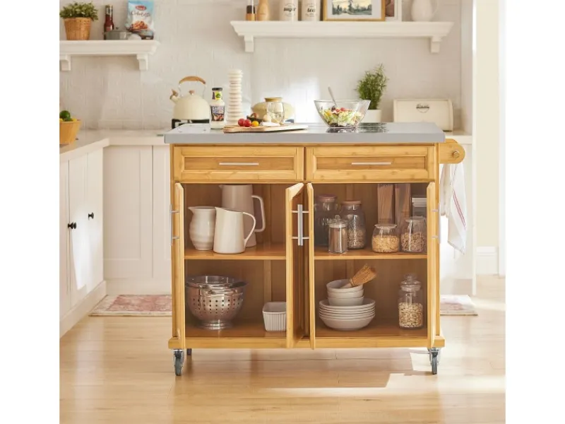 SoBuy Kücheninseln|Servierwagen<Kücheninsel Küchenwagen Küchenschrank Servierwagen Bambus 115cm FKW69-N