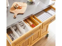 SoBuy Kücheninseln|Servierwagen<Kücheninsel Küchenwagen Küchenschrank Servierwagen Bambus 115cm FKW69-N
