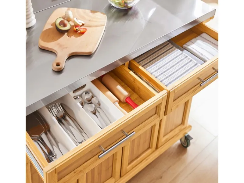 SoBuy Kücheninseln|Servierwagen<Kücheninsel Küchenwagen Küchenschrank Servierwagen Bambus 115cm FKW69-N