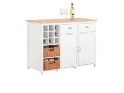 SoBuy Kücheninsel mit 2 Rattankörben Küchenschrank Sideboard Buffet KNL05-W< Kücheninseln|Küchenschränke