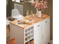 SoBuy Kücheninsel mit 2 Rattankörben Küchenschrank Sideboard Buffet KNL05-W< Kücheninseln|Küchenschränke