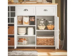 SoBuy Kücheninsel mit 2 Rattankörben Küchenschrank Sideboard Buffet KNL05-W< Kücheninseln|Küchenschränke